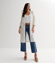 New Look Off White Crochet Knit Kimono Cardigan